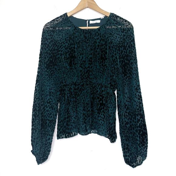ALC a.l.c. Karen green semi sheer animal print velvet burnout long sleeve top - Picture 2 of 10